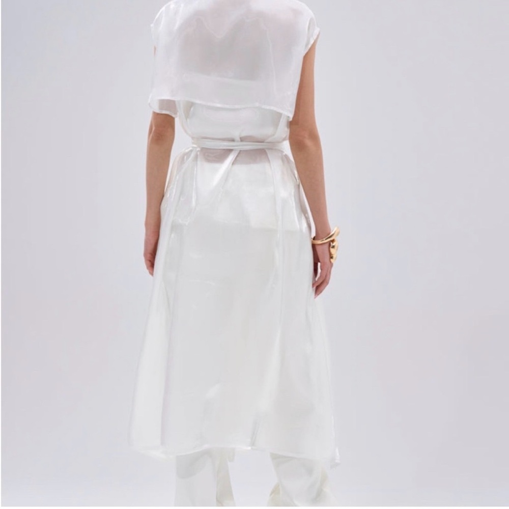 AKIRA White Belted Midi Sheer Coat Dress/Duster - Picture 5 of 6